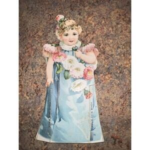 Worcester Salt Bags Blue Dressed Baby Paper Doll Victorian Trade Card 2"x5"